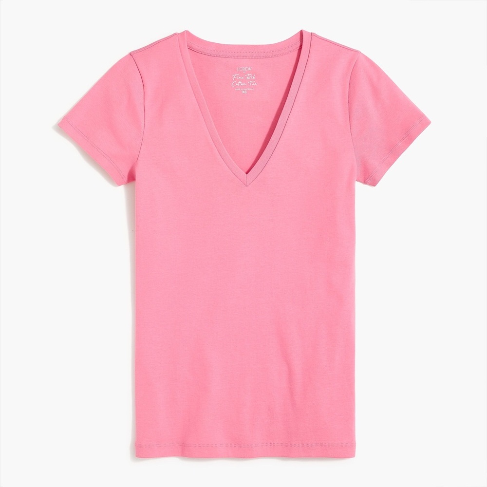 NWT JCrew V Neck  Slub Cotton Tee Bubblegum Pink Women’s Short Sleeve XS